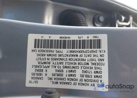 2019 Honda Civic Lx из США, поврежденный, VIN 2HGFC2F6XKH549617